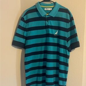 Nautica Men's Polo in Teal and Navy Stripes